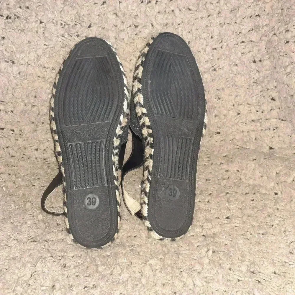 GAIMO-Black/Silver Flatform Espadrille Sandals-Anthropologie-Sz 39-Near Mint